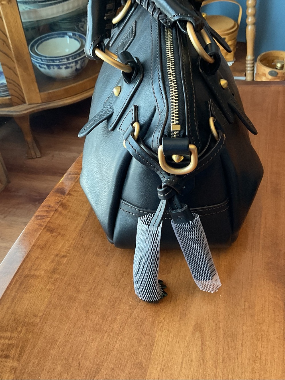 Dooney & Bourke Black Florentine Leather Mail Satchel with Wallet - Picture 3 of 16